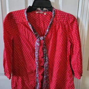 Wills Classic Polka Dot Top with Tie - Red - Size M